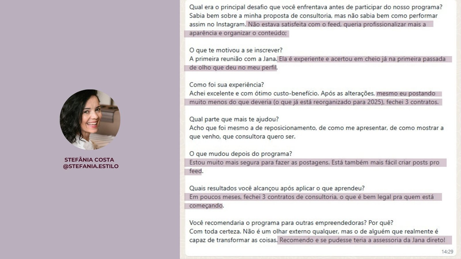 Depoimento real de cliente do programa Posição Fashion