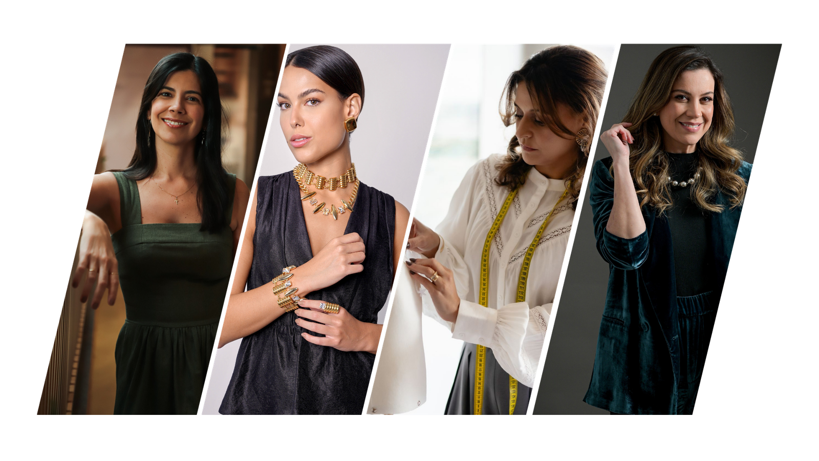 Quatro mulheres profissionais da moda em retratos diagonais